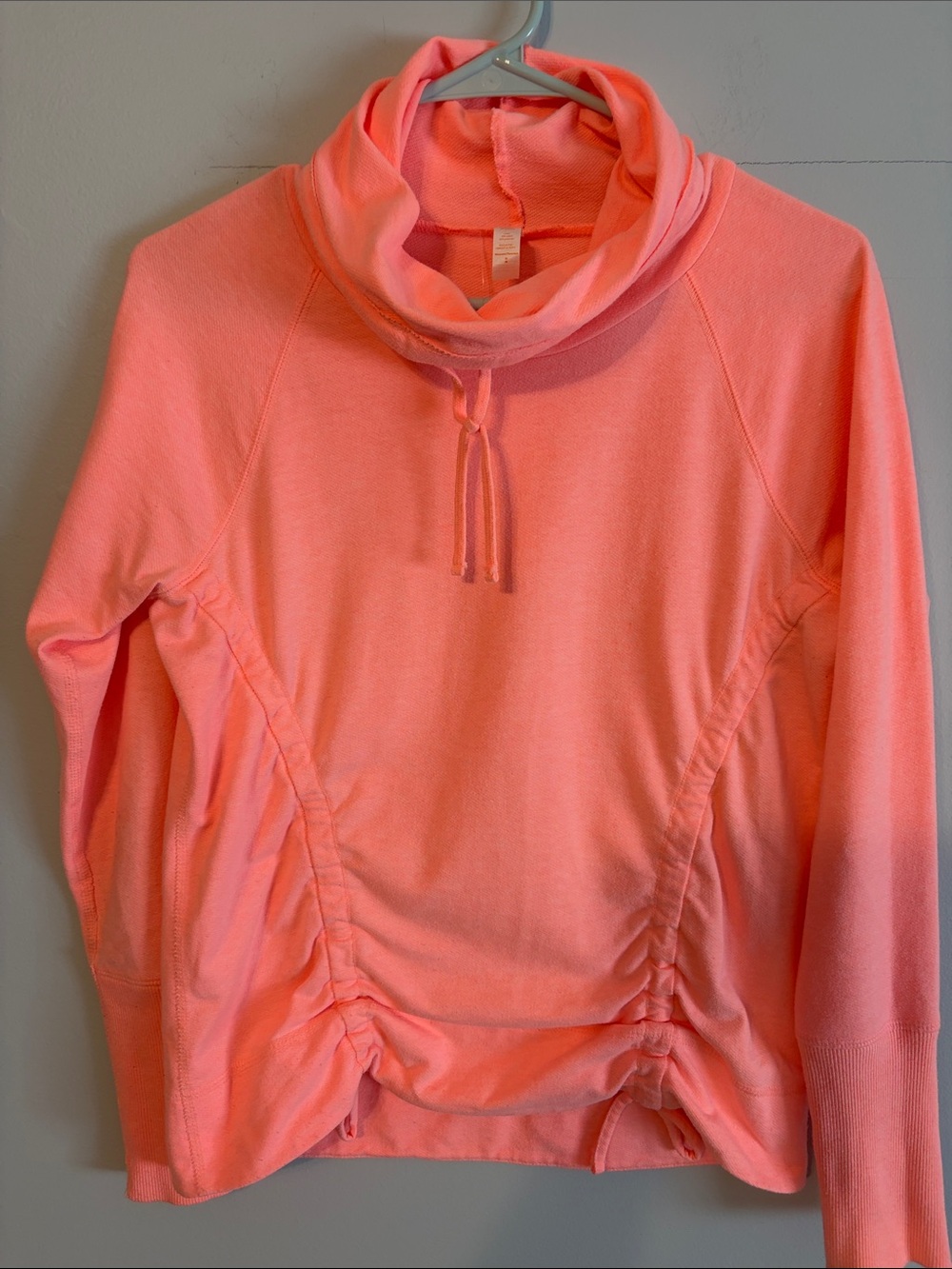 Lucy Neon Coral gold over Cowl Neck Pullover Hoodie. Med. - Picture 2 of 6